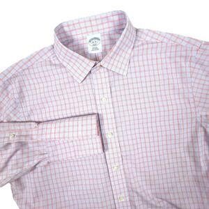 Brooks‎ Brothers Dress Shirt Men 16-32 Slim Fit Orange Blue Check French Cuff